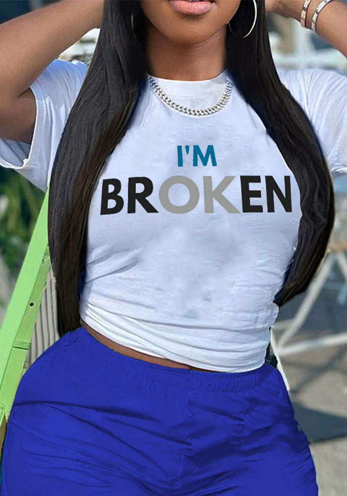 Women Letter Print Round Neck Short-Sleeve T-Shirt