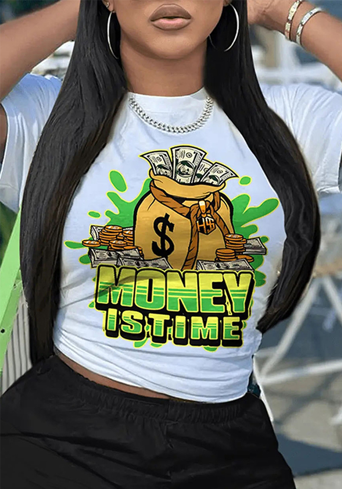 Women Letter Print Round Neck Short-Sleeve T-Shirt