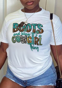 Women Letter Print Round Neck T-Shirt Top