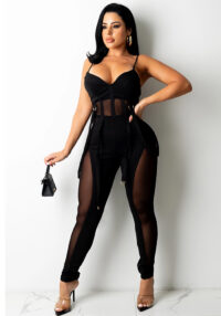 Women Mesh See-Through Sexy Suspender Jumpsuit