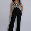 Women Party Geometric Ribbon Embroidered Jumpsuit