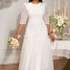 Women Party Round Neck Lace Wedding Reception Patchwork Fishtail Dresses