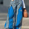 Women Patchwork Contrast Zipper Denim Wide-Leg Pants
