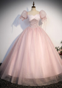 Women Pink Bridal Toast Dress for Performances, Colorful Tulle Princess Evening Dress(Processing time need 3-6 days)