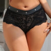 Women Plus Size Sexy Underwear Patchwork Black PU Leather Belt Lace Briefs