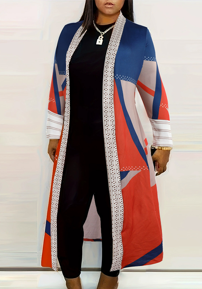 Women printed long-sleeved Long Coat