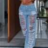 Women Ripped Tassel Denim Pants