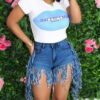 Women Ripped Tassel Denim Shorts