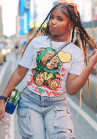 Women Round Neck Short-Sleeved Bear Print Summer Casual T-Shirt