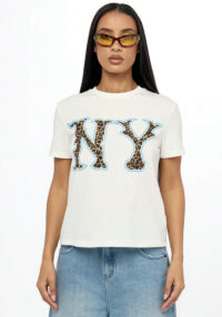 Women Round Neck Short-Sleeved Leopard Letter Print Summer T-Shirt