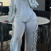 Women Ruffled Casual Long-Sleeved Top and Pants Two-Piece Set