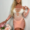 Women Seductive Hollow Gradient White and Pink Strapless Dress Sexy Lingerie