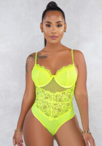 Women See-Through Sexy Meshlace Backless Strapless Bodysuit with Concealed Buttons