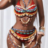 Women sexy beachwear with rice beaded waist chain and belt