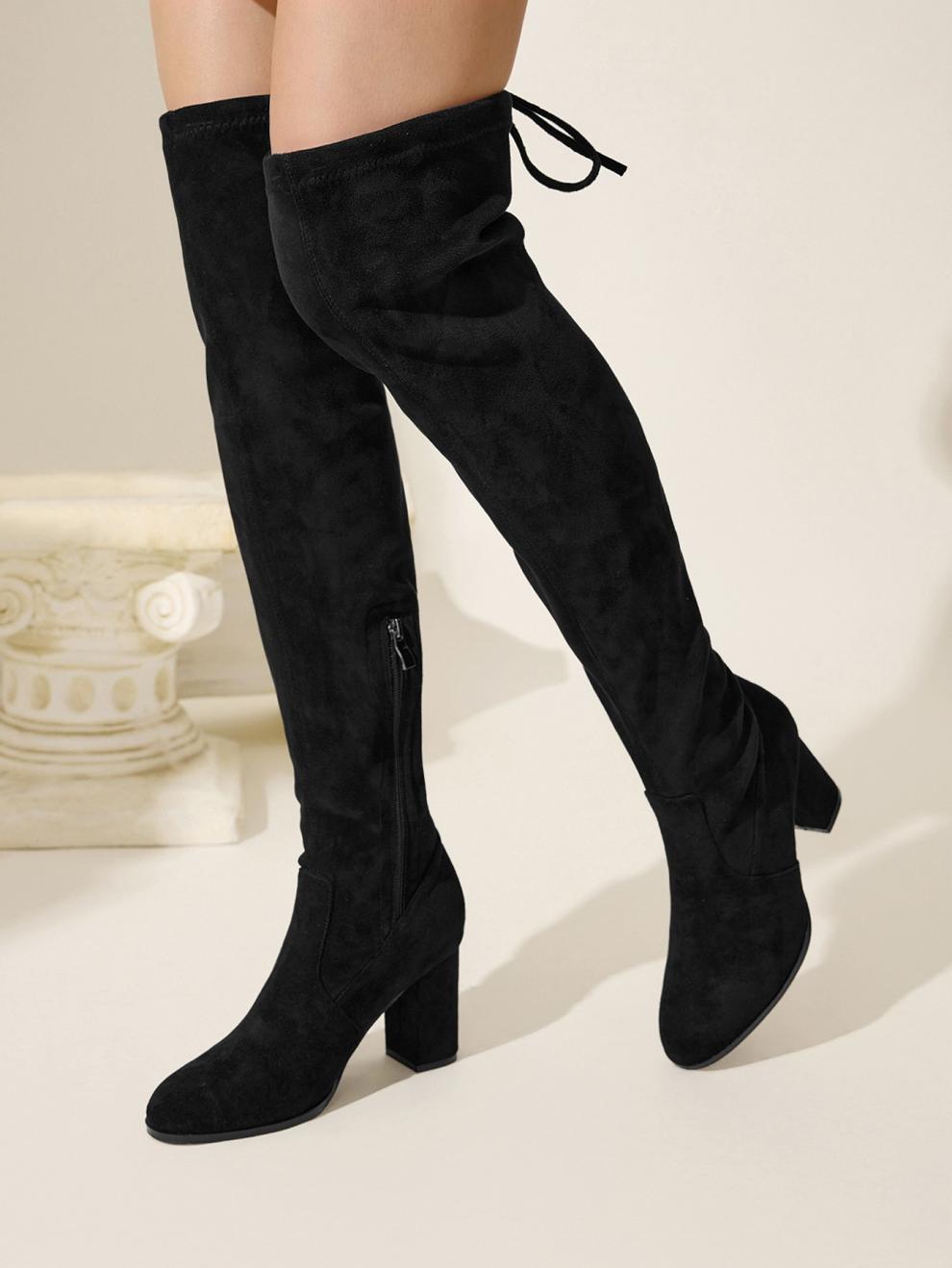 Women Sexy Block-Heeled High-Heeled Boots with Lace-Up Backs for Winter High-Heeled Boots