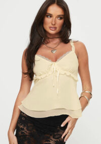 Women Sexy Bow Patchwork Solid Pleated Ruffle Edge Mesh Top