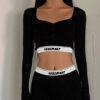 Women sexy long-sleeved crop T-shirt and high-waisted shorts two-piece set