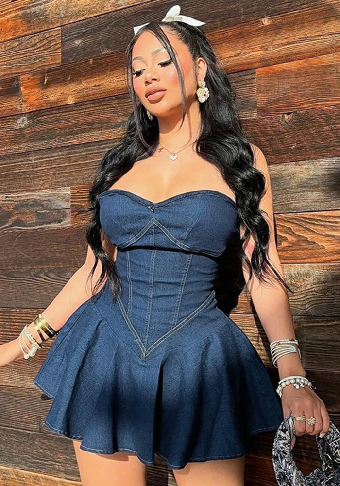 Women Sexy off shoulder mini Denim dress