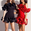Women Sexy Off-Shoulder Strapless Solid Ruffle Summer Dress