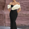 Women sexy off-the-shoulder strapless contrasting patchwork formal party dress