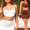 Women Sexy Pleated Backless Camisole and Bodycon Skirt Two-Piece Set