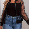 Women Sexy See-Through Zipper Long-Sleeved Mesh Jacket