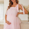 Women Sexy Short Sleeve Lace Mesh Maxi Maternity Dress