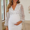 Women Sexy Short Sleeve Lace Mesh Maxi Maternity Dress