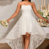 Women sexy Strapless jacquard lace elegant wedding bridesmaid dress white Dress