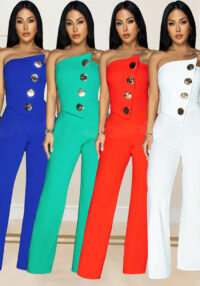 Women Sleeveless Button Jumpsuit