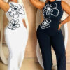 Women Sleeveless Floral Round Neck Sexy Jumpsuits