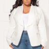 Women Solid Turndown Collar Long Sleeve Blazer