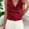 Women Spring and Summer Draped Pleated Sleeveless Satin Top