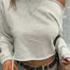 Women Spring/Autumn Off-The-Shoulder Slash Shoulder Long-Sleeved Cropped T-Shirt Top