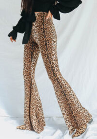 Women Spring Leopard Print Basic Bell Bottom Pants