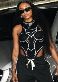 Women Spring Sexy Sleeveless Round Neck Printed Contrast Bodysuit