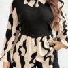Women Spring Turndown Collar Black and White Patchwork Turndown Collar Wave Long Sleeve Shirt