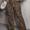 Women Stretchy Leopard Print Bell Bottom Denim Pants