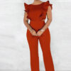 Women Summer Ruffle Round Neck Solid Jumpsuit