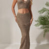 Women summer sexy hollow backless knitted suspender top and skirt two-piece set