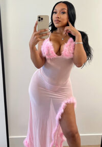 Women Summer Sexy Hollow Mesh See-Through Raw Edge Suspender Dress Two Piece Set