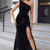 Women Summer Sexy Off Shoulder Slit Sequin Dress