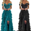 Women suspender Strapless Spring Summer slit party Cascading Ruffles evening dress（Processing time need 3-6 days）