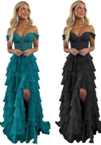 Women suspender Strapless Spring Summer slit party Cascading Ruffles evening dress(Processing time need 3-6 days)