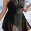 Women Swimwear Halter Neck Solid One-Piece Swimwear