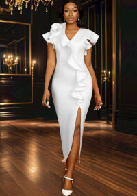 Women V Neck Formal Party Party Slit Maxi Dress