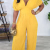 Women V-Neck Solid Sexy Pleated Jumpsuit
