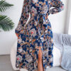 Women Vintage Floral Turndown Collar Tie Shirt Dress