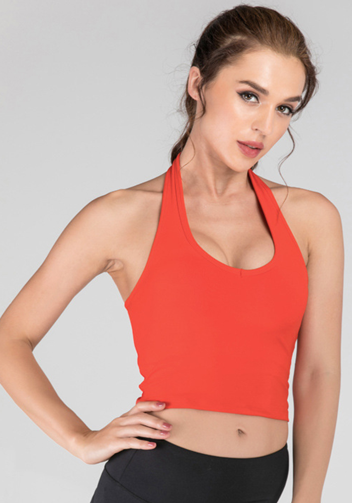 Women Yoga Tank Top with Padded Halter Neck
