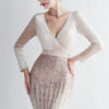 WomenElegant velvet Long Sleeve Sequins V Neck Mini Evening Dress